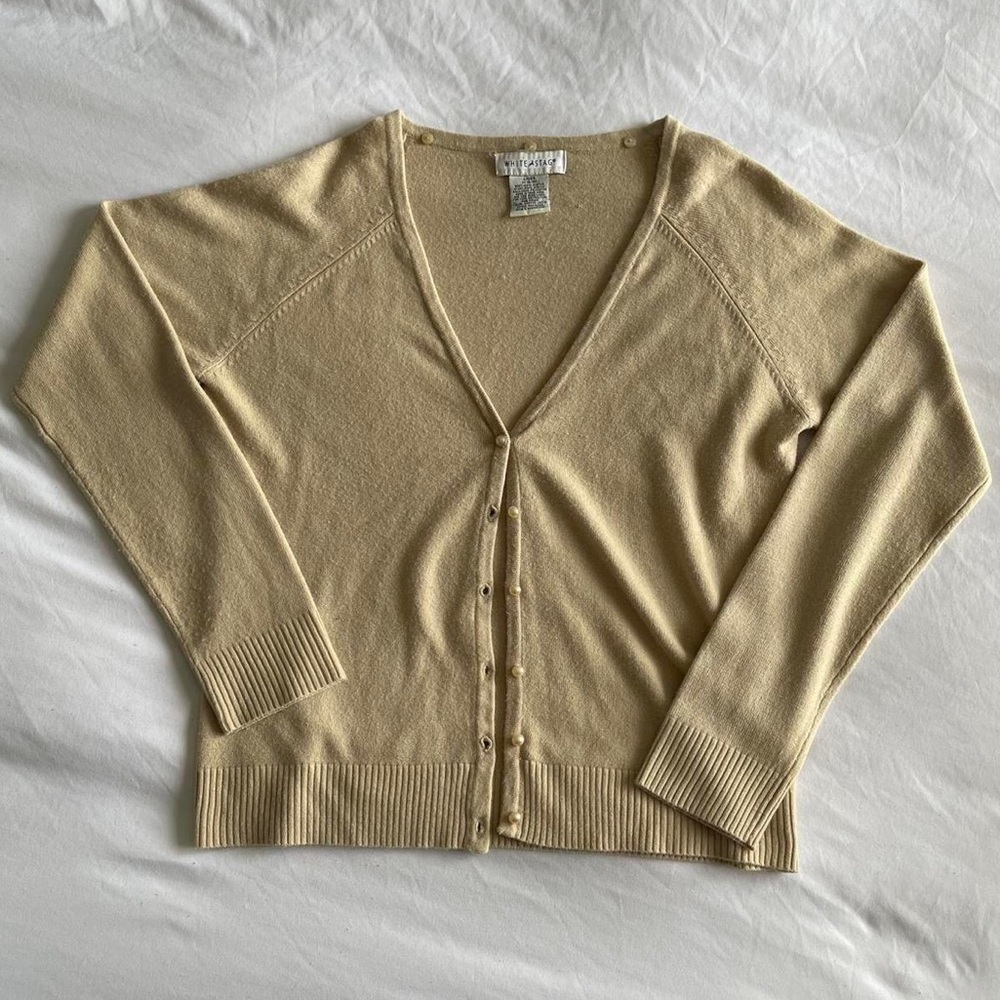 Camel / Beige Cardigan with pearl buttons